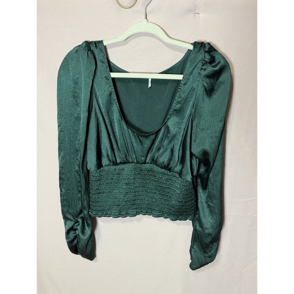 Free People Santiago Cropped Blouse Women's Small  Emerald Green